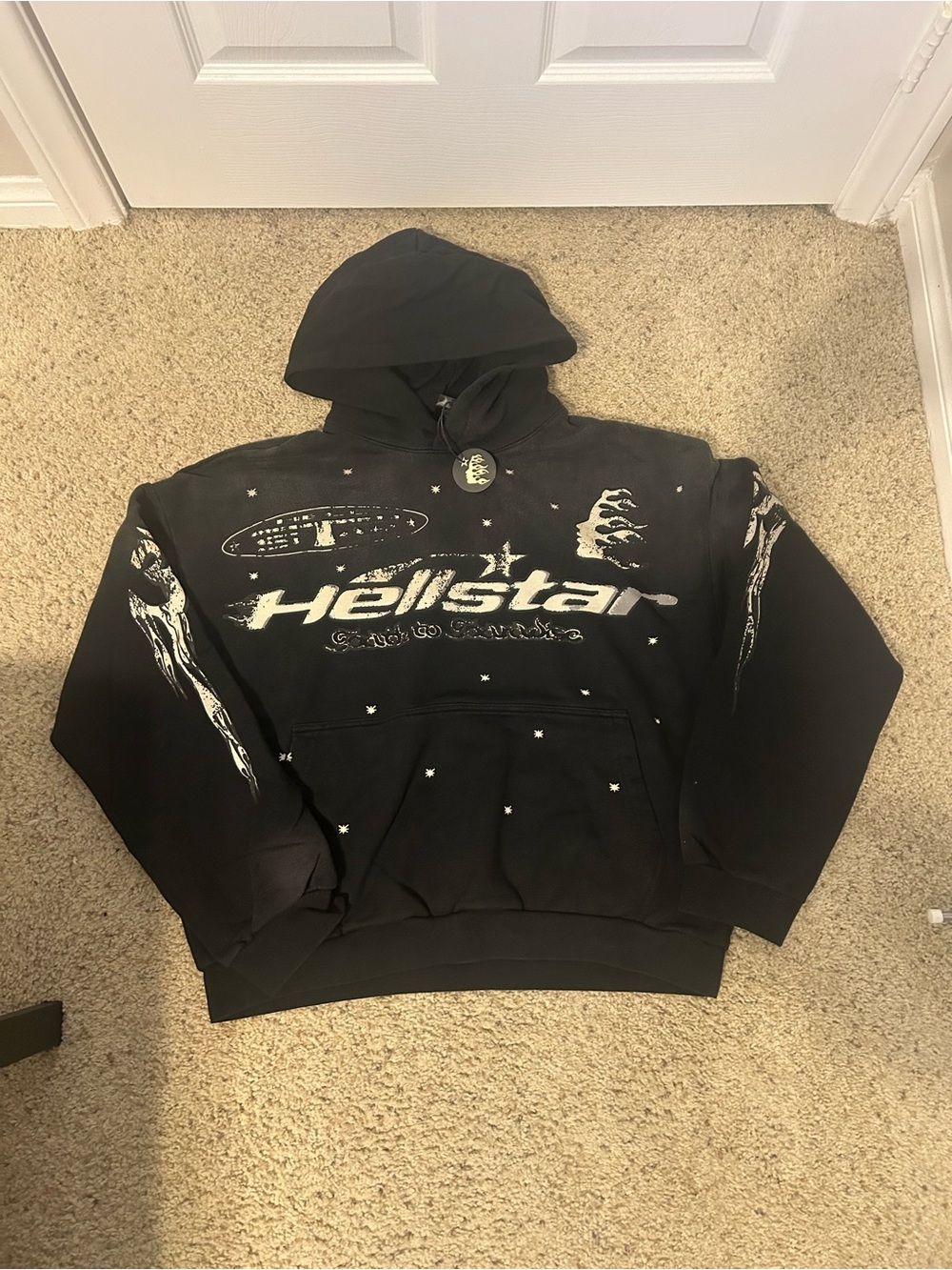 Black Graphic Hoodie with Circular Emblem